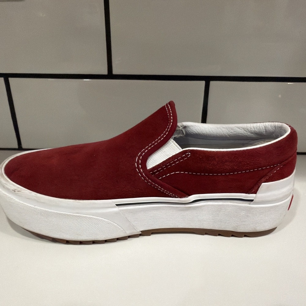 Vans UA Classic Slip-On Stacked Pomegranate Suede Women's Size 7.0 Men's 5.5 - Picture 6 of 9